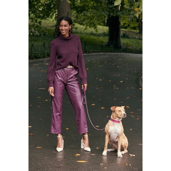 Keep It Trendy Burgundy Vegan Leather Straight Leg Pants Womens XS NWOT - Picture 1 of 11